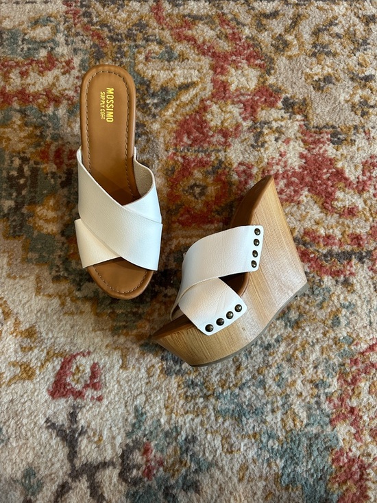 Mossimo Supply Co. Shoes - Mossimo Supply Co. White Crossband Wood-Look Wedges